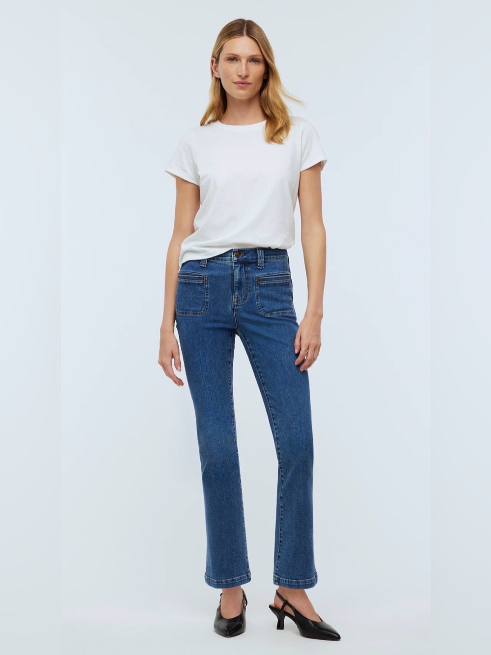 Madewell Kick Out Crop Jeans Mid Rise Size 29 Square Pockets Denim Stretch Lycra